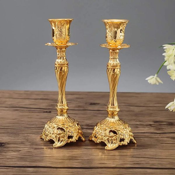 2 Pack Candle Holders 18cm-7 gold plated Candlestic Holder Shabbat Taper Candles for Home Dining Table Decor 240801