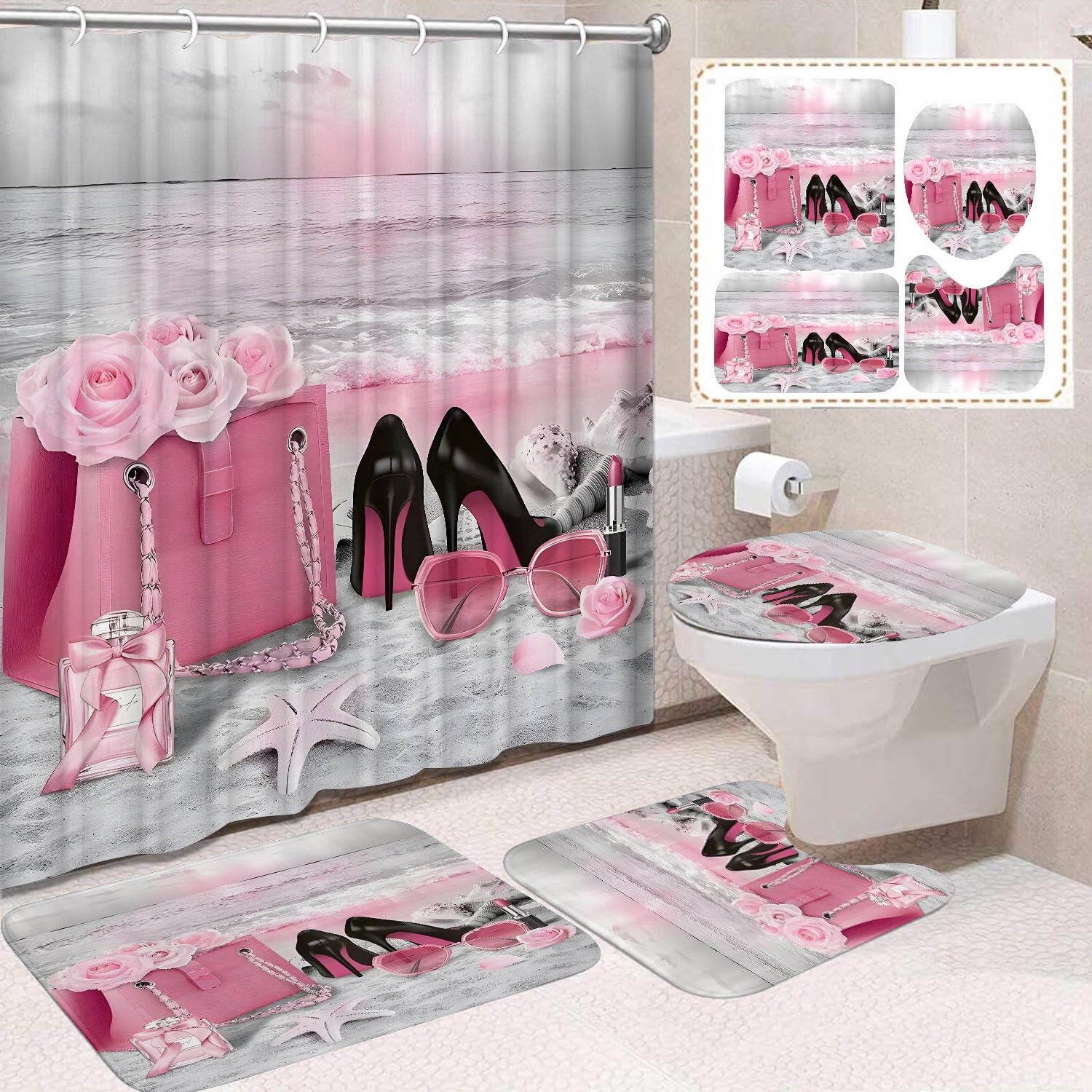 YL-37472 Shower Curtain African Girl Home Bathroom Decorative Curtain Toilet Floor Mat Toilet Non-slip Floor Mat