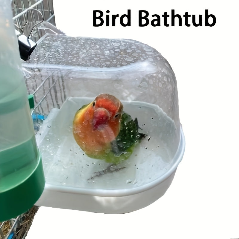 TEMU Clear Parrot Bathing Tub - Durable Pe Material, Easy-hang Bird Cage Accessory For Small Pets