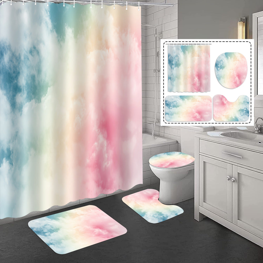 YL-37326 Hot selling shower curtain manufacturer Bomi digital printed polyester shower curtain non-slip mat set
