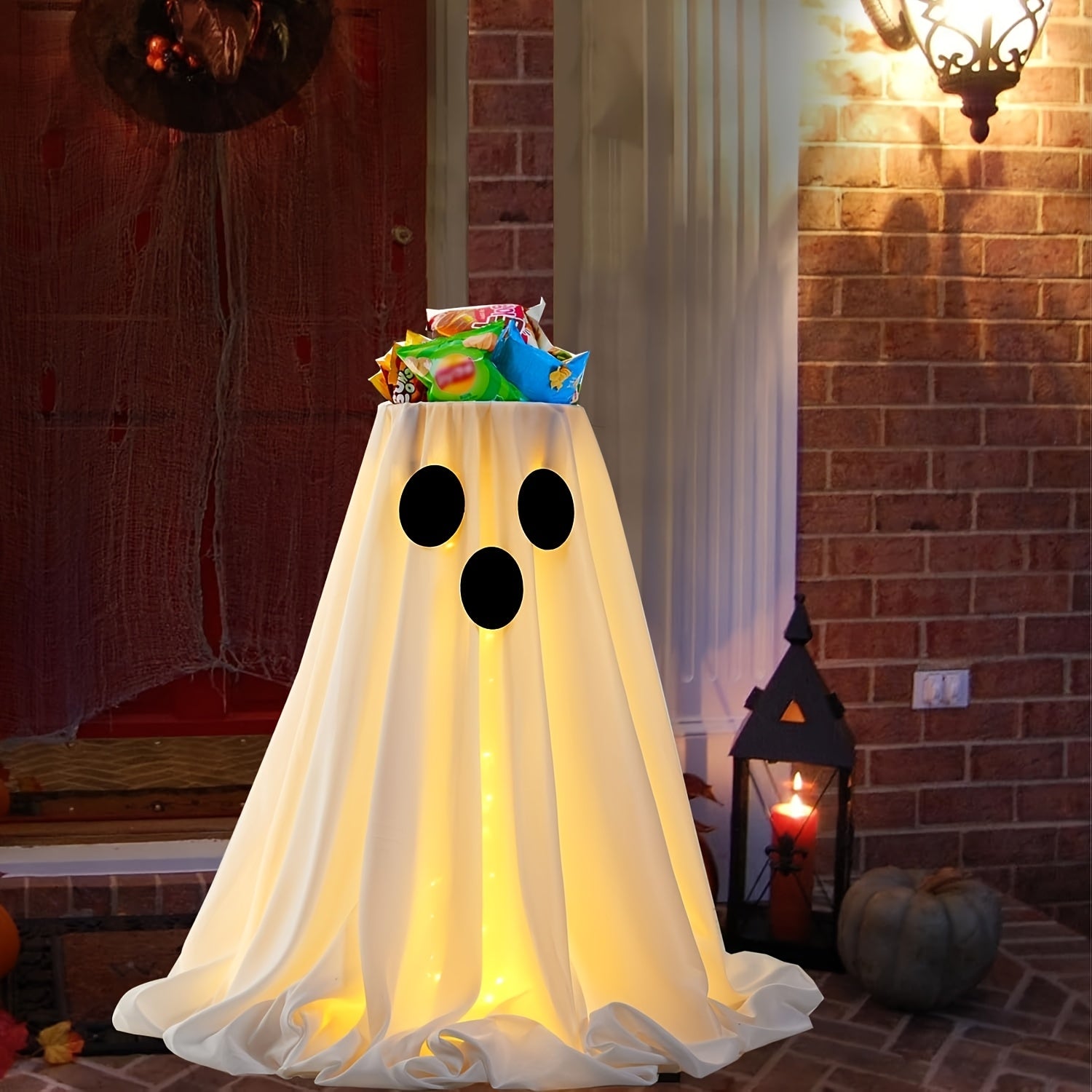 TEMU Led Glowing Decorations With Lit Candy Bowl - Spooky With , Tabletop Or Door Hanging Indoor- Halloween Party Decorations, Cordless Led Lights,