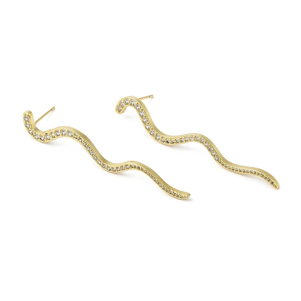 Boucles d'oreilles pendantes longues vagues avec zircone cubique transparente