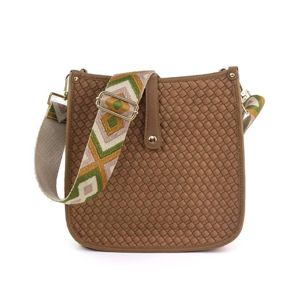 Lea Woven Courier Bag (Choose Your Strap) - Brown - Bubble Gum