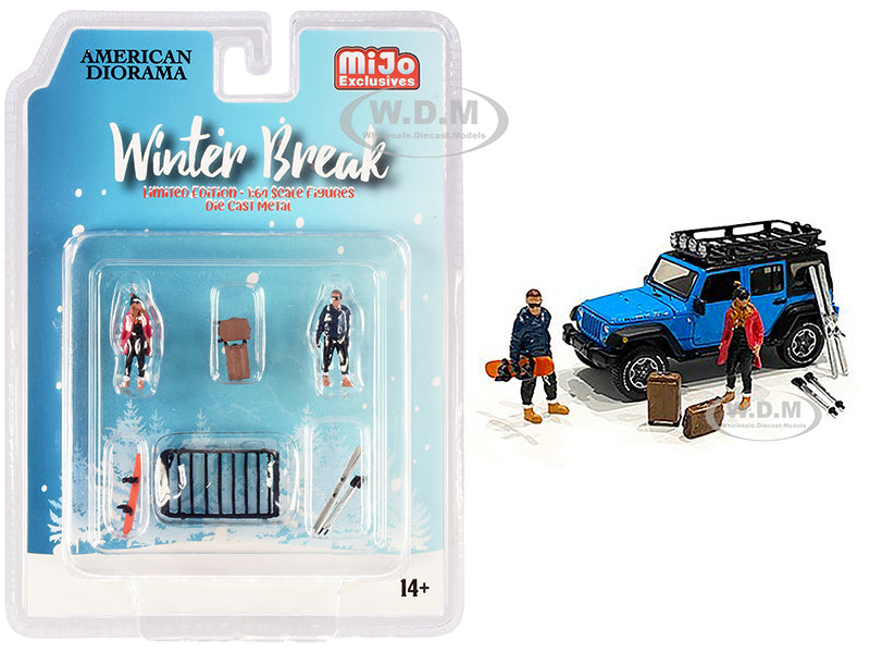 "Winter Break" Diecast Set of 6 pieces (2 Figurines and 4 Accessories) for 1-64 Scale Models by American Diorama