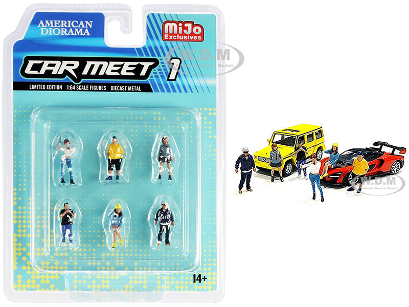 "Car Meet 1" 6 piece Diecast Figurine Set for 164 Scale Models by American Diorama