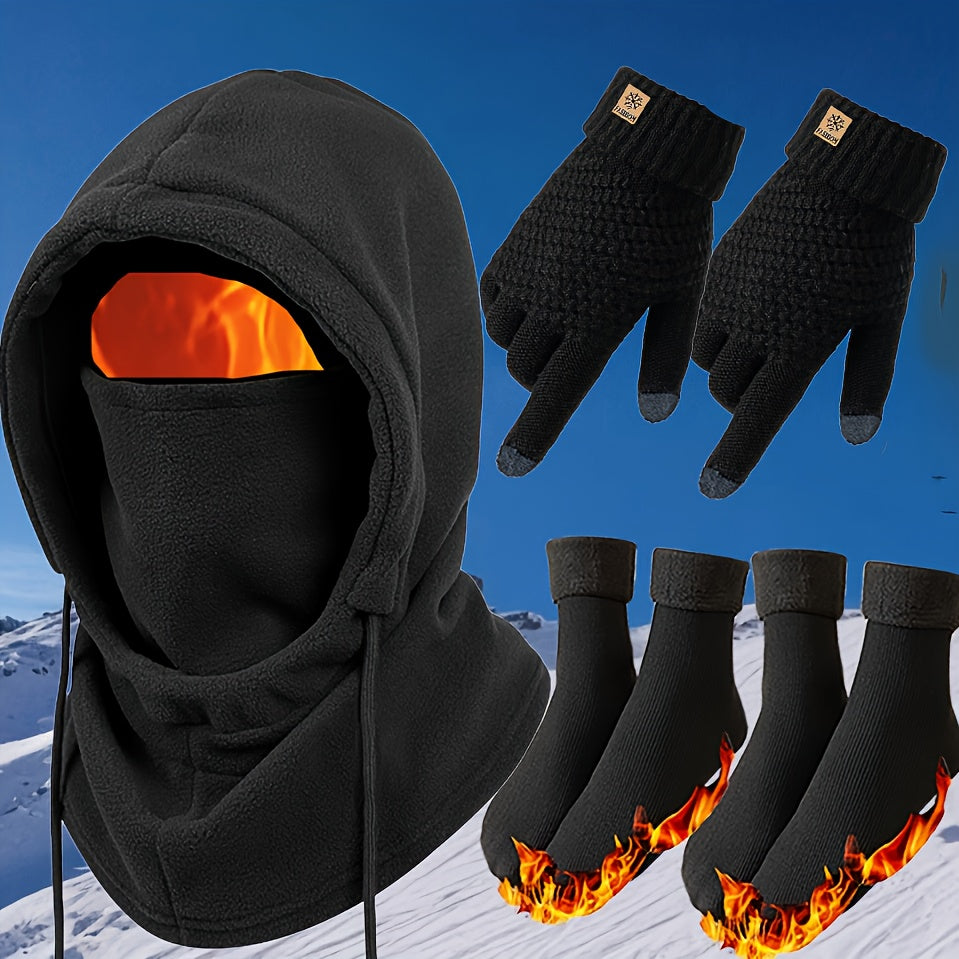 TEMU 3pcs-4pcs Winter Hat, Head Cover, Neck Scarf, Gloves, Warm Socks Set