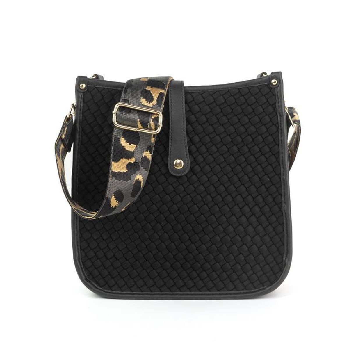 Lea Woven Courier Bag (Choose Your Strap) - Black - Bubble Gum