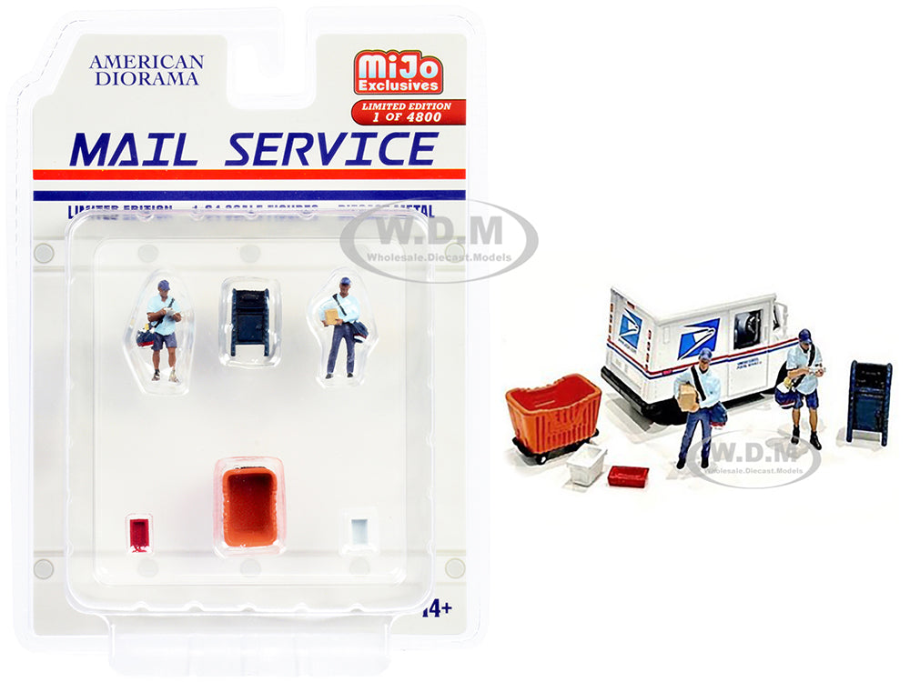 "Mail Service" 6 piece Diecast Set (2 Male Mail Carrier Figurines and 4 Accessories) Limited Edition to 4800 pieces Worldwide for 164 Scale Models b