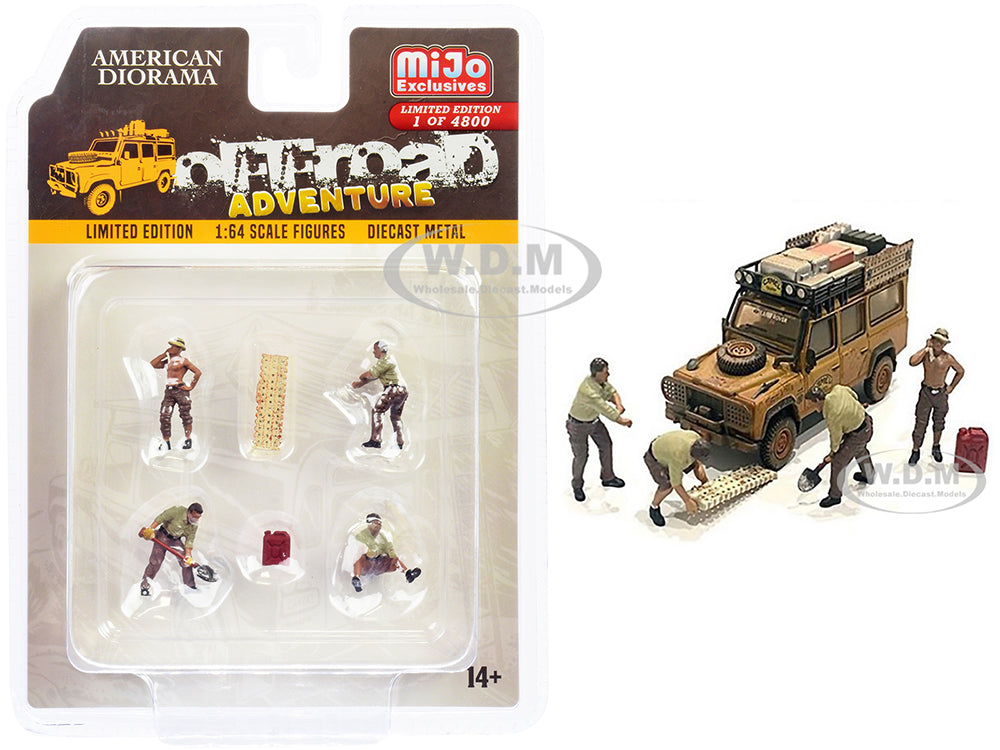 "Off-Road Adventure" 6 piece Diecast Set (4 Male Figurines and 2 Accessories) Limited Edition to 4800 pieces Worldwide for 164 Scale Models by Ameri