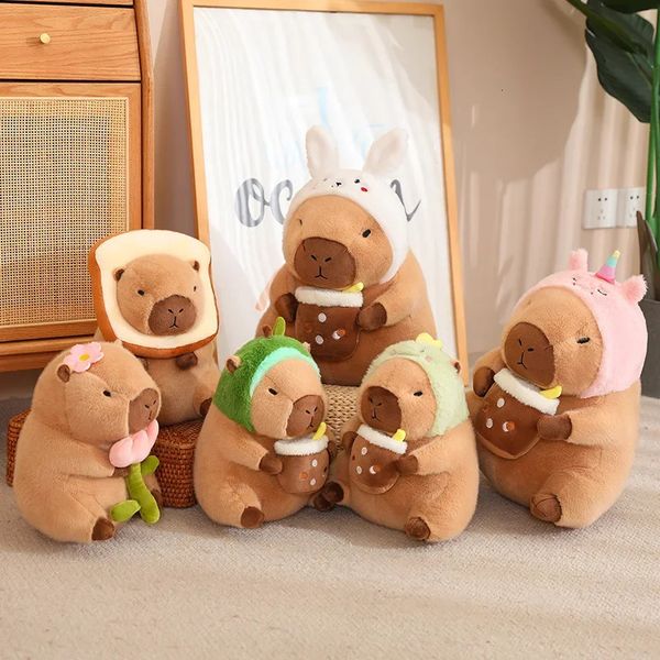 Capibara plush toy simulation Capibara role-playing unicorn dinosaur dress Boba bread fruit food decoration bird bubble filling animal 25010
