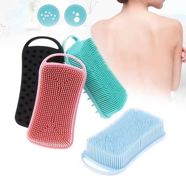 Bath Tools Accessories 2-In-1 Silicone Shower Brush Scrubber Soft Silicone Scalp Massager Shampoo Brush Double-Sided Body Brush Foam Skin Cl