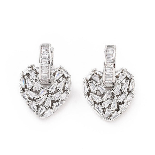 Boucles d'oreilles créoles pendantes en forme de cœur avec oxyde de zirconium transparent