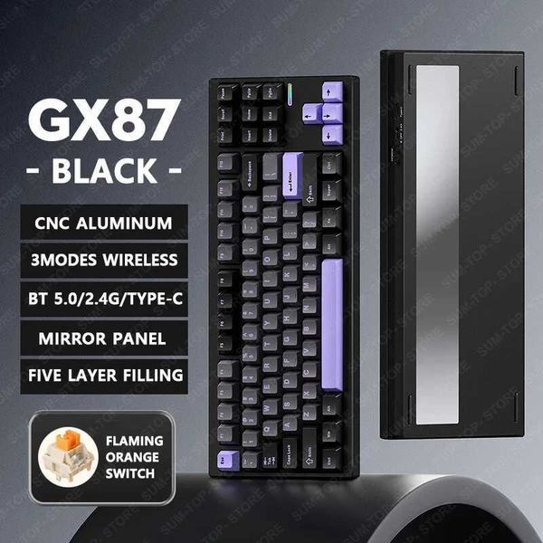 Keyboards X87 Aluminum Wireless Mechanical Keyboard 87Keys Bluetooth 2.4G Wired Gaming Keyboard Hotswap RBG Gamer Non-contact Keyboard y2409