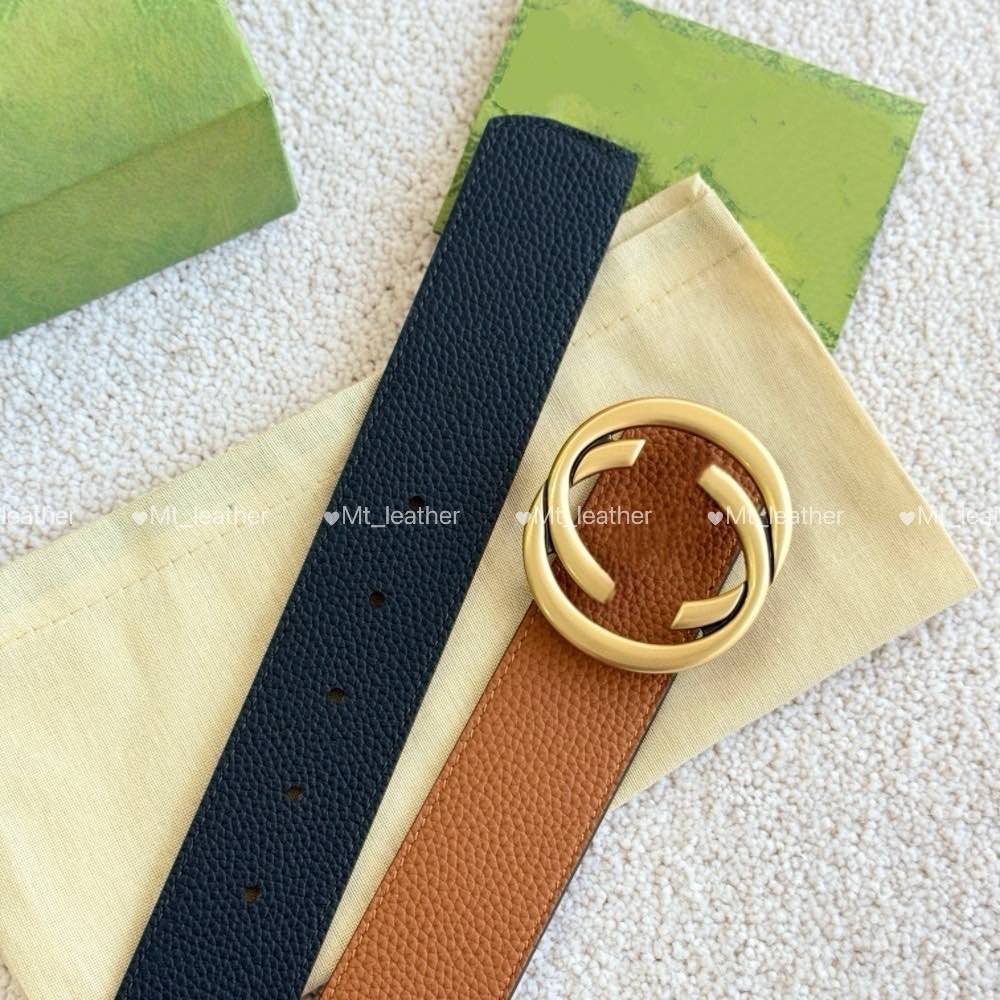Designer belt men belts for women luxury real leather belt grain leather belt size 95-125CM Classic letter smooth buckle belt with green box Men Rev
