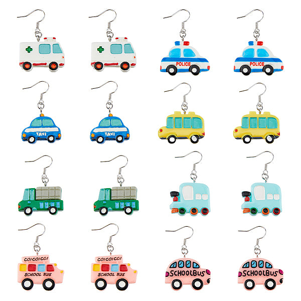 8 paire de boucles d'oreilles pendantes en résine pour voiture