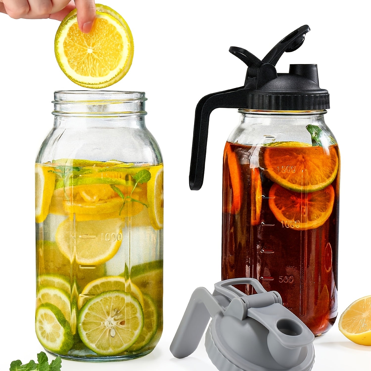 TEMU 2pcs 64 Ounce Glass Mason Jar Kettle With Lid And Handle, Outdoor Kettle, Refrigerator Ice Tea Kettle, Used For Making Cold Coffee, Dipping