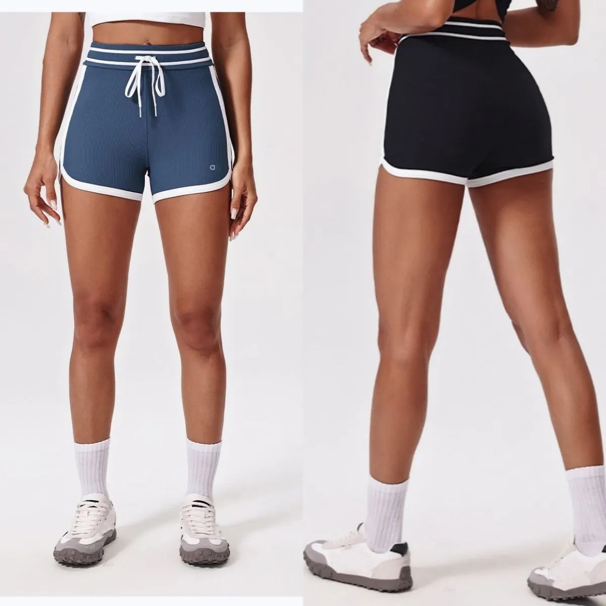 A854 Womens High Rise Short Athletic Pants Contrast Color Nude Fitness Outerwear Slimming Yoga Shorts for Women