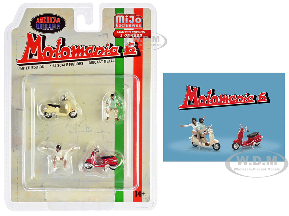 "Motomania 6" 4 piece Diecast Figure Set (2 Figures 2 Scooters) Limited Edition to 4800 pieces Worldwide 164 Scale Models by American Diorama