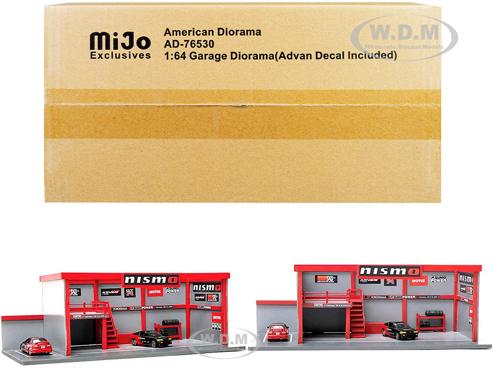 "Garage Diorama Advan" Diorama with Decals for 164 Scale Models by American Diorama