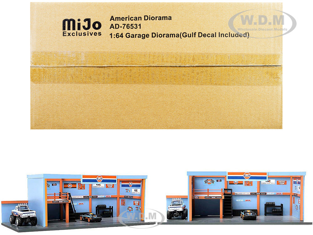 "Garage Diorama Gulf Oil" Diorama with Decals for 164 Scale Models by American Diorama