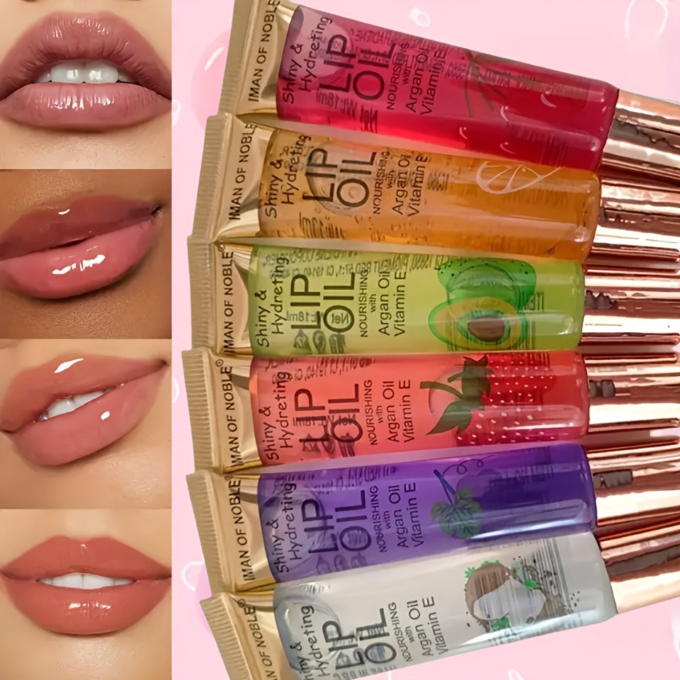 TEMU 6pcs Fruit Flavored Moisturizing Lip Oil Set, Containing Moroccan Nut Oil And Vitamin E, Nourishing And Moisturizing Lip Gloss, Dry Lips, And