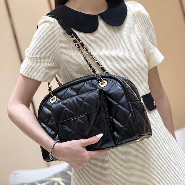 Small Shopping Bag 33CM Mirror Quality Shoulder Bag Designer Chain Bags Calfskin Leather Bowling Bag Luxury Travelling Bag With Box 24C99