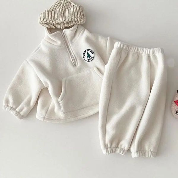 Baby Boys Clothing Sets Children Thicken Sweatshirt Kids Clothes Girls Solid Cotton Long Sleeve Pullover Tops Pant Suits 2pcs 241016