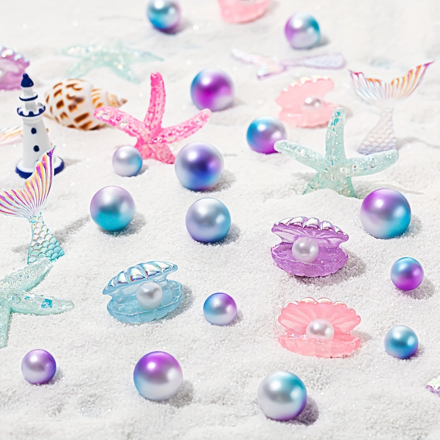 TEMU 65pcs Colorful Floating Imitation Pearl-shell-fish Tail-starfish Vase Filling, Central Decoration Of The Seaside Picnic Table For Spring-summer