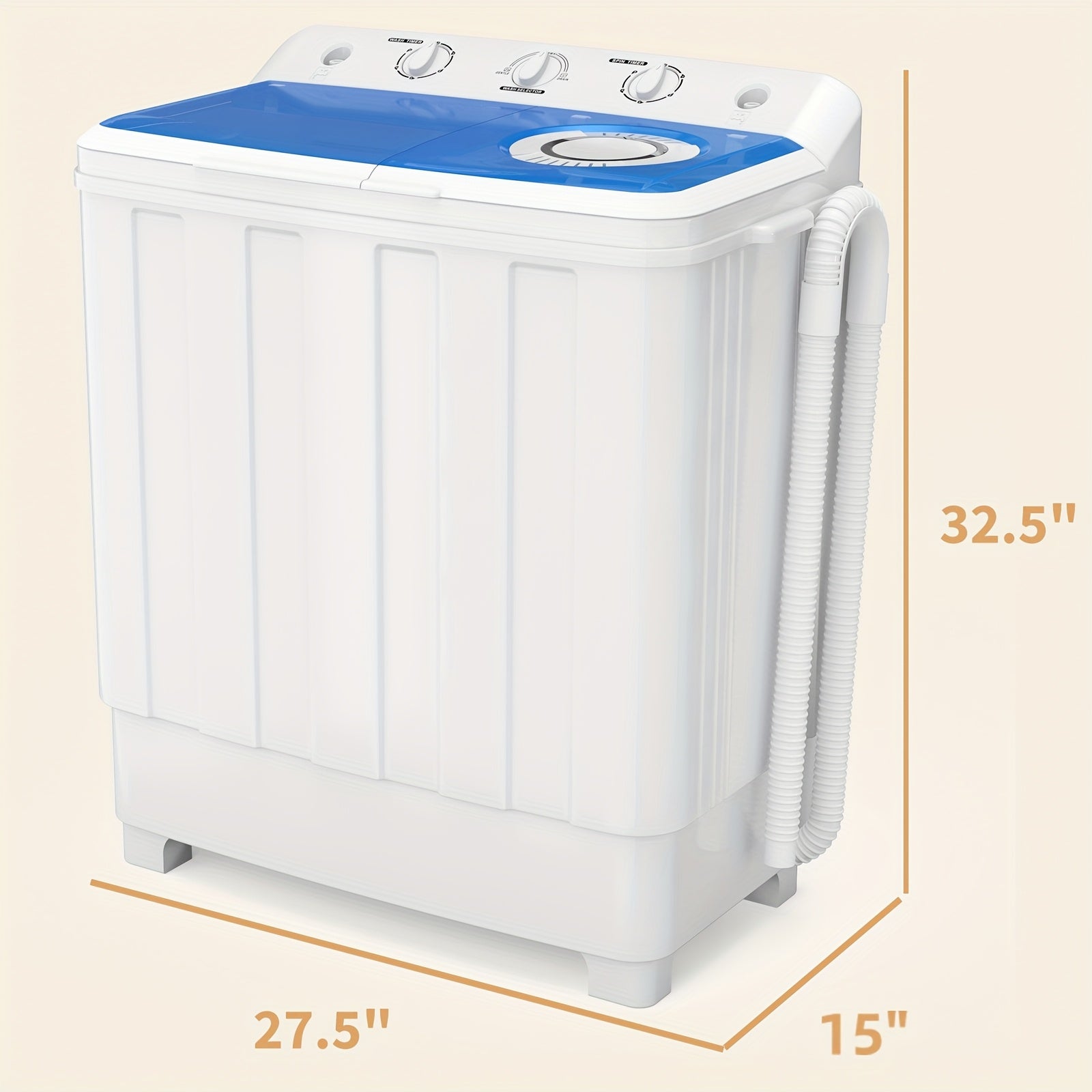 TEMU 30lbs Portable Washing Machine, Semi-automatic Compact Twin Tub Laundry Washer With Built-in Drain Pump, , 20lbs Washer And 10lbs Spin Dryer