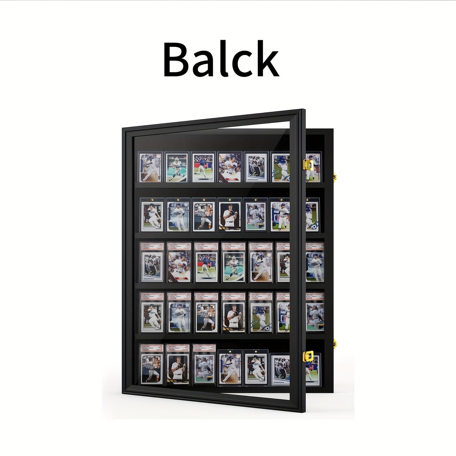 TEMU 35-slot Sports Card Display Frame Case - 31.5x24 Inch Large Wall Cabinet For Graded Trading Cards, Glossy Artificial Wood With Design, No Power