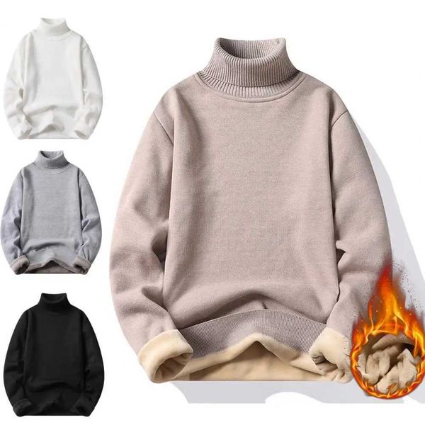 Turtleneck Long Sleeves Fleece Lining Ribbed Trim Mens Sweater Autumn Winter Thickened Warm Sweater Jumper Soft Knitting Clothing M241214