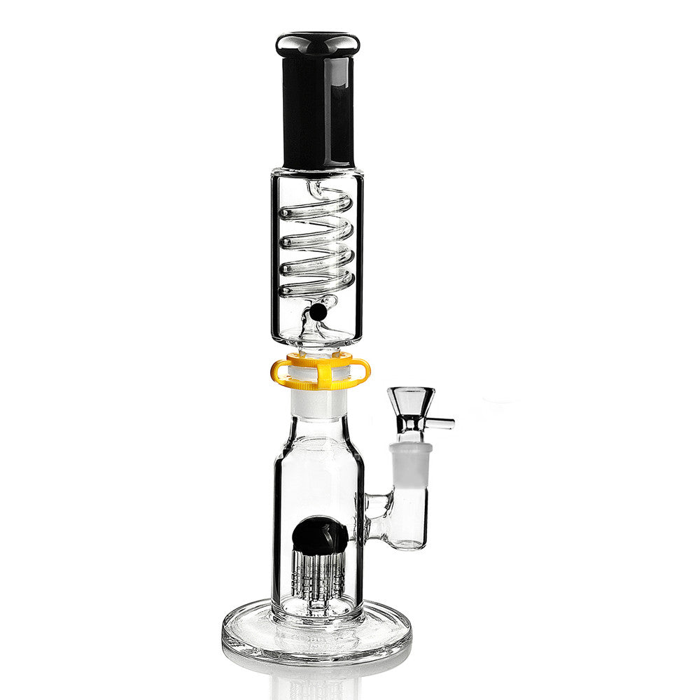 Thick Glass Hookah Bubbler Arm Tree Perc Recycler Bongs Removable Freezable Helix Coil Water Pipe with 18mm Joint Chilled Smoking Ash Catcher