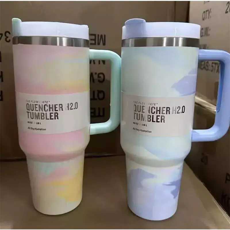 2024 Tumbler 40oz Stainless Steel Car Mug Vacuum Insulated ice Coffee with Handle Straw Double Wall Thermal Iced Travel CupCL240809