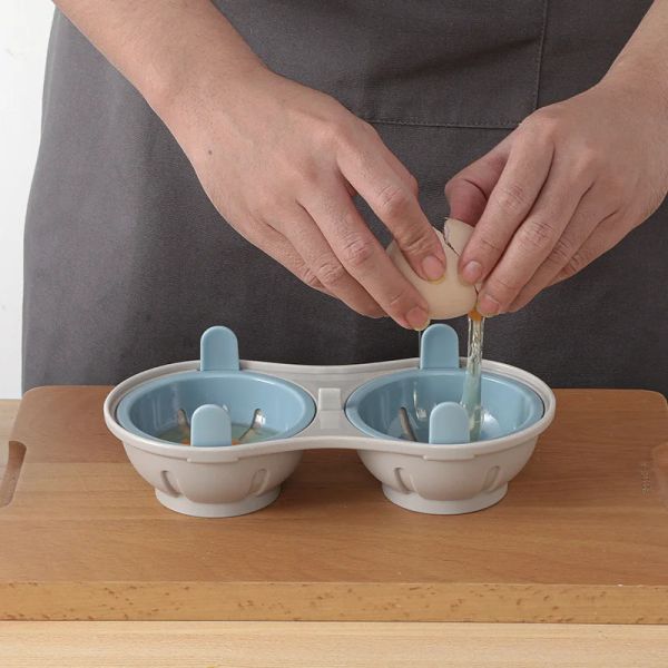 Microwave Double Egg Poacher Maker Poached Eggs Cooker Steamer Kitchen Gadget Dishwasher Heat Resistant Microwave Egg Poacher