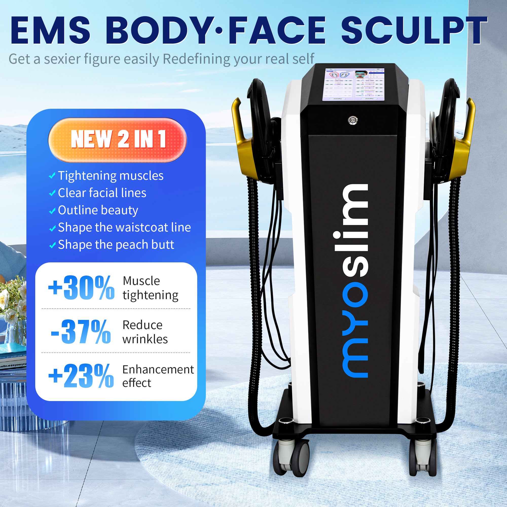 15 Tesla 6500W MYOSLIM Body Sculpt EMS Muscle Stimulate Body Slimming Face Electrical Stimulation Machine