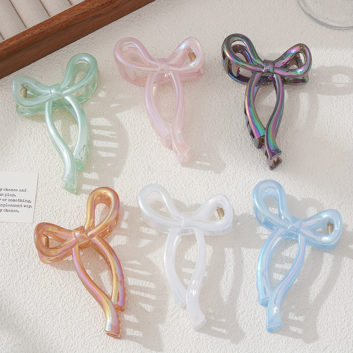 TEMU 6-pack Candy-colored Double-sided Bow Hair Claw, Sweet Fresh Back Of Head Bun Shark Gripper For Gentle Romantic Elegant Photo Atmosphere