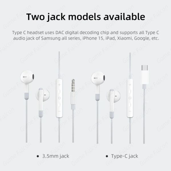 Type C 3.5mm Headset Stereo Music Earbud Wired Headphones With MIC DAC Chip For Samsung Xiaomi Google Pixel Poco Realme Computer