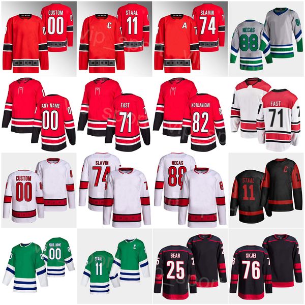 2022 Reverse Retro Hockey 76 Brady Skjei Jerseys 88 Martin Necas 11 Staal 18 Derek Stepan 24 Seth Jarvis 22 Brett Pesce Jesper Fast Ethan Be