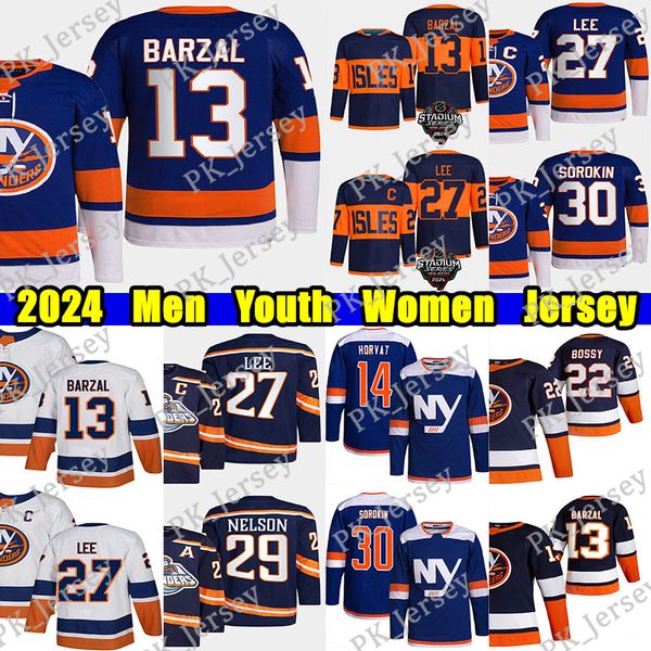 #13 Mathew Barzal Reverse Retro hockey jersey #27 Anders Lee #14 Bo Horvat Noah Dobson Mike Bossy Brock Nelson Alexander Romanov Casey Cizik