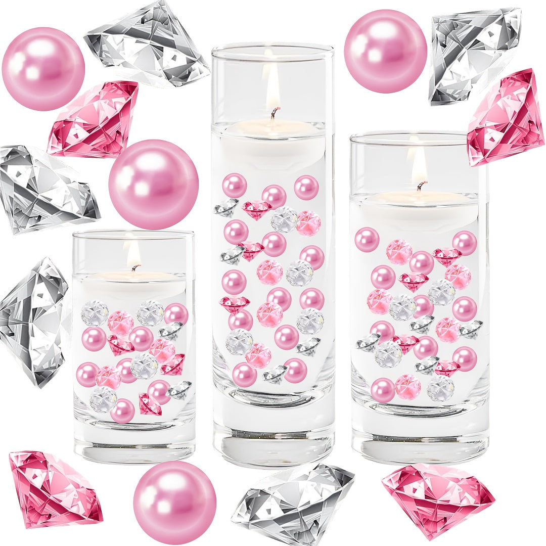 TEMU 500pcs Acrylic Pearls & Crystal Beads - No-hole , Clear & Rose Golden Gemstones For Vase Fillers, Wedding, Birthday, Party Centerpieces, Table