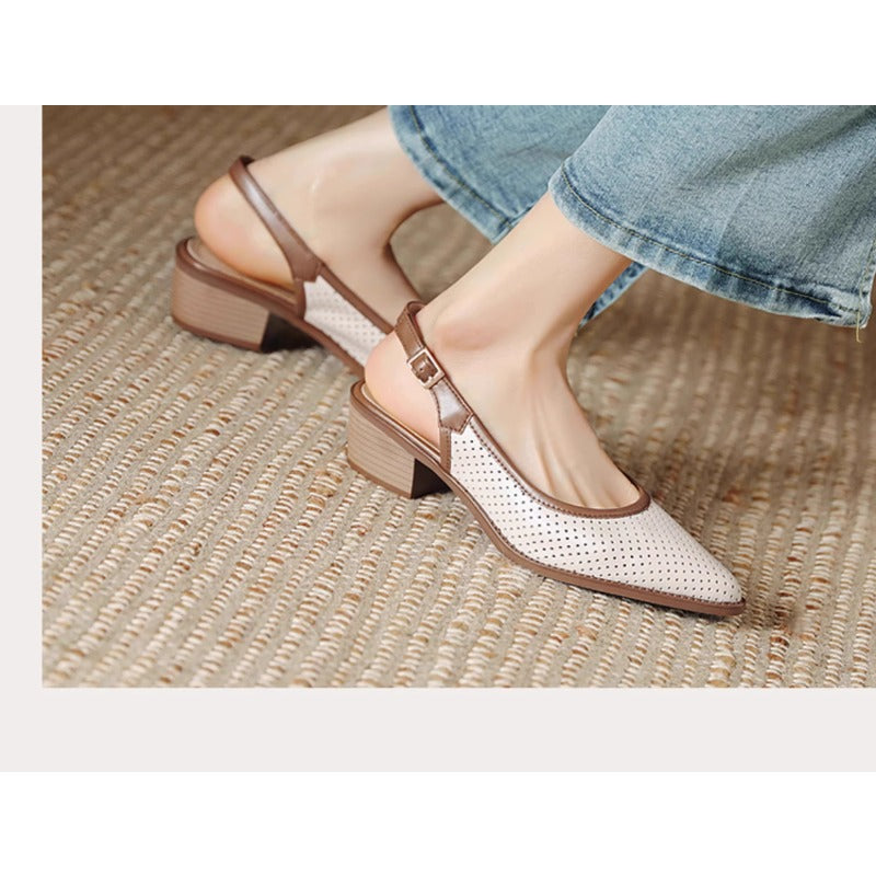 Hot Sale Buckle Strap Mature Elegant Dress Sandals Shoes for Women 2024 Fashion Women Square Heel Pointed Toe Baotou Sandals