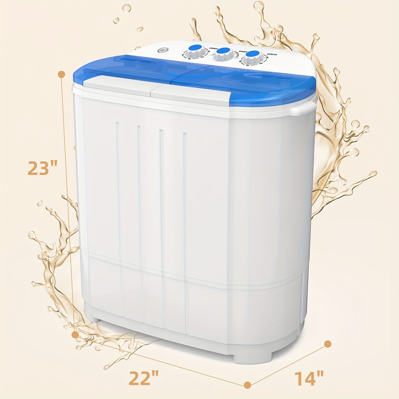 TEMU 14.5lbs Portable Washing Machine, Mini Twin Tub Laundry Washer With Gravity Drain, , Semi-automatic 9.5lbs Washer And 5lbs Spin Dryer Combo For