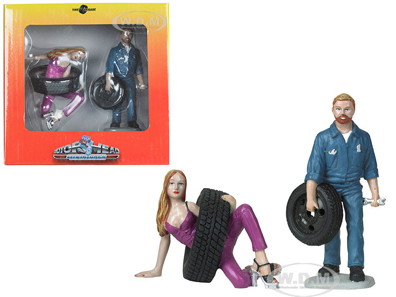 Val and Gary Tire Brigade 2 piece Figurine Set 1-18 by Motorhead Miniatures