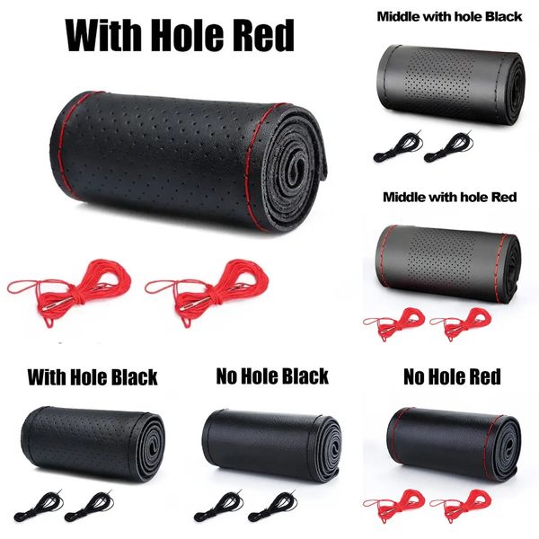 New Steering Wheel Cover With Needles Thread DIY Braid For 37-38Cm Artificial Leather Auto Car Accessories Steer-Wheel Protect