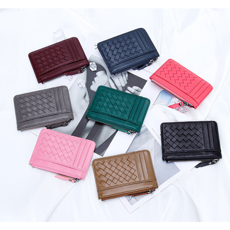 Card Holder Small Luxury Wallet Designer Wallet Women&#039;s Sheepskin Woven Ultra-thin Coin Purse Foreign Trade New Multi-functional Integrated ID