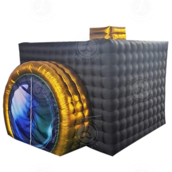 For Party Activities Commercial PVC Inflatable Photo Booth Enclosure Camera Shaped Cube Tent with LED Strip Light Backdrop for Wedding Event