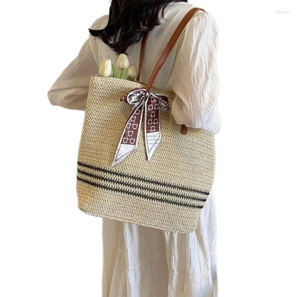 Totes Women Beach Bag Straw Shoulder Handmade Vacation Large Capacity HandbagX240820