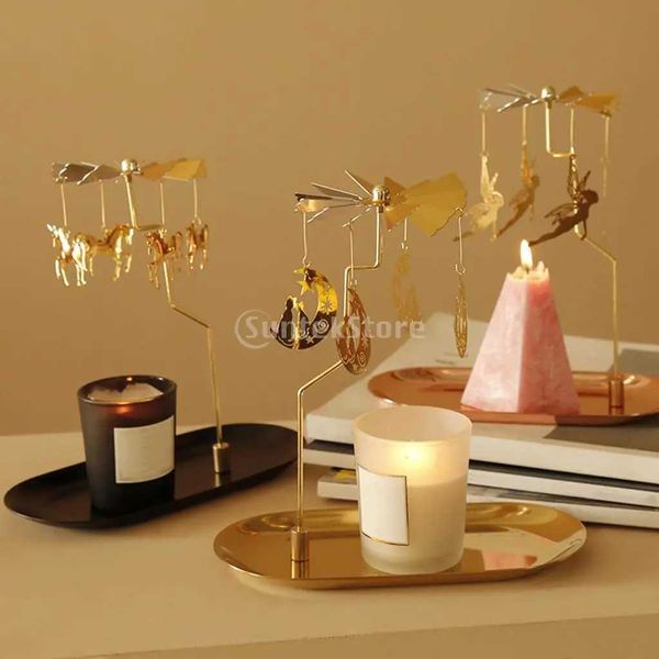 Candle Holders Rotating Candlestick Christmas Carousel Spinning Tea Light Candle Holder Moon Home Wedding Xmas Christmas Decor Ornament J241