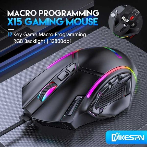 Mice 12800DPI free weight macro RGB gaming mouse 12 programmable keys gaming mouse RGB Light Max to level 6 suitable for PC Mac gun PUBG lap