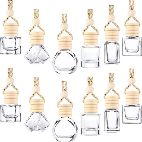 5ml 6ml 8ml 10ml 15ml Hanging Car Air Freshener Diffuser Empty Refillable Clear Glass Bottle Perfume Essential Oil Pendant Vials with Wooden